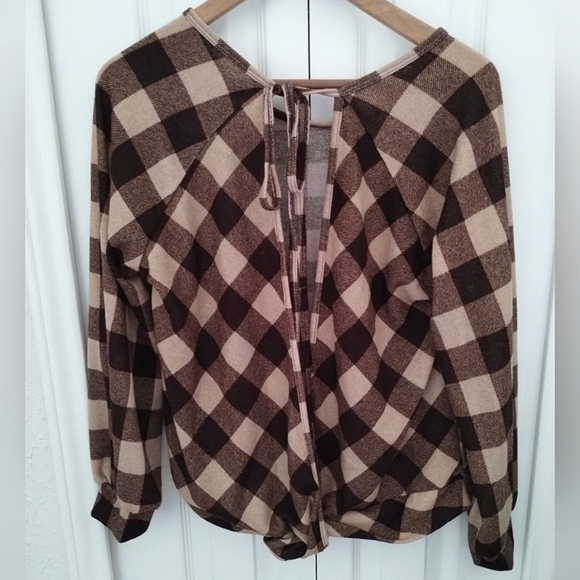 Plaid Brown Buffalo Check Open Tie  Top /cardigan - Picture 4 of 8